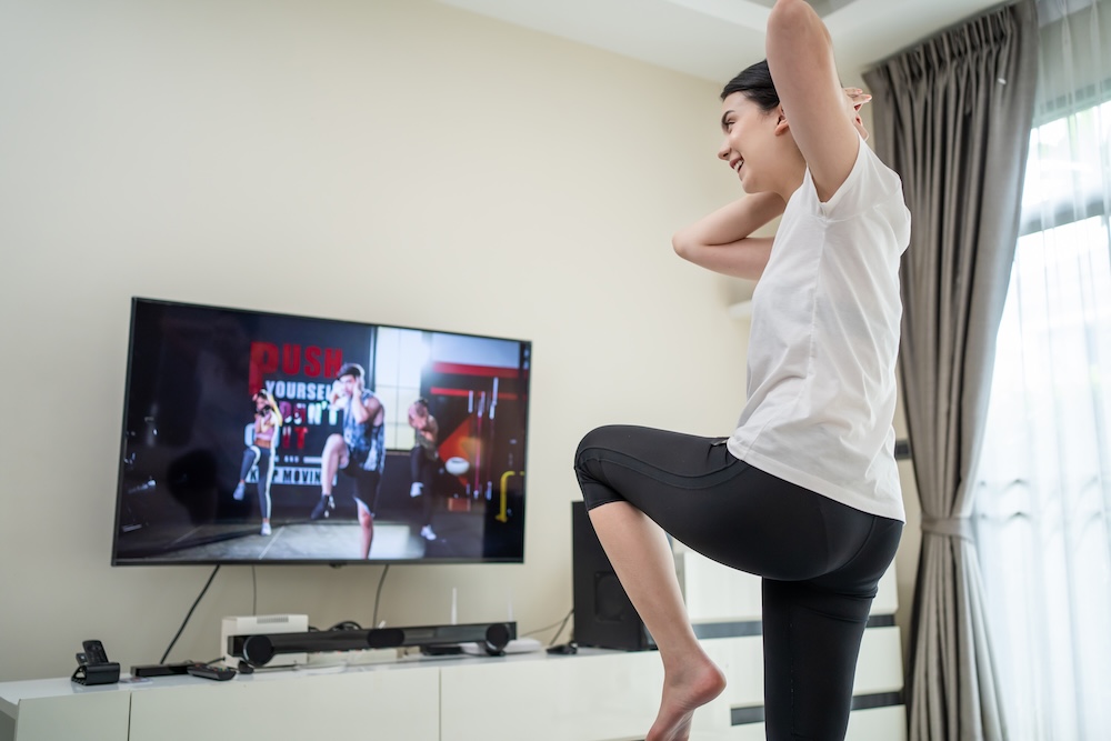 Woman marching in place